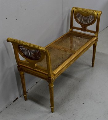 Small Gilded Wood and Cane Bench, Louis XVI style - 1900