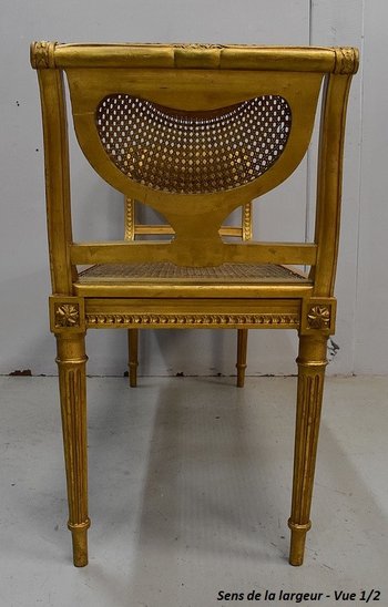 Small Gilded Wood and Cane Bench, Louis XVI style - 1900