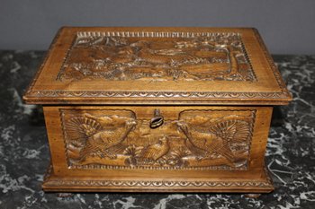 Walnut box with animals decoration end of XIX