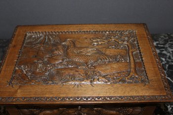 Walnut box with animals decoration end of XIX