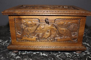 Walnut box with animals decoration end of XIX