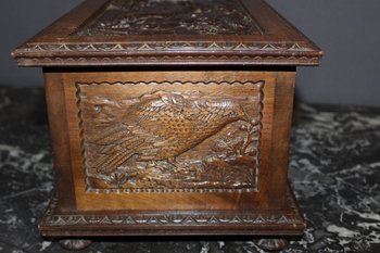 Walnut box with animals decoration end of XIX