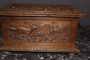 Walnut box with animals decoration end of XIX