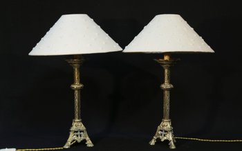 Paire De Lampes En Bronze Néogothique, XIXème siècle 