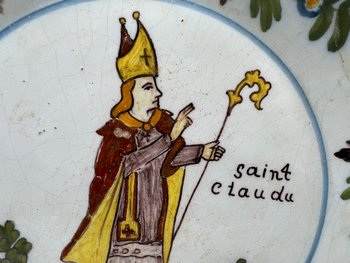 Teller aus Steingut von Nevers Fayence Patronym Saint Claude