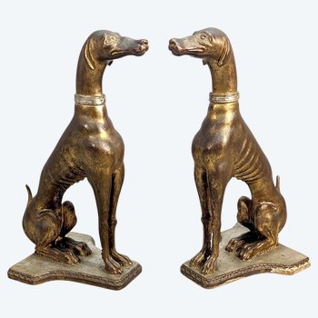 Paar goldene venezianische Hunde Holzskulptur