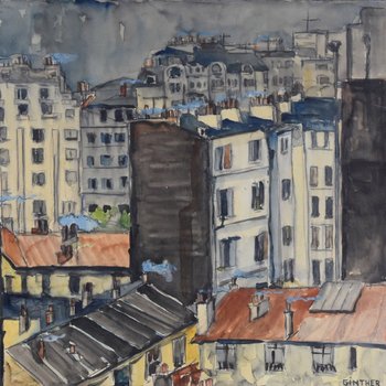 Parisian Roofs Gouache Signed Ginther