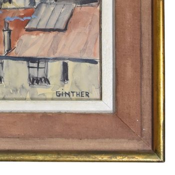 Parisian Roofs Gouache Signed Ginther