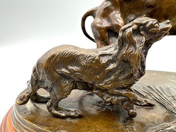 Animal bronze statue Greyhound dog and King Charles with a fan by Pierre-Jules Mène 19th