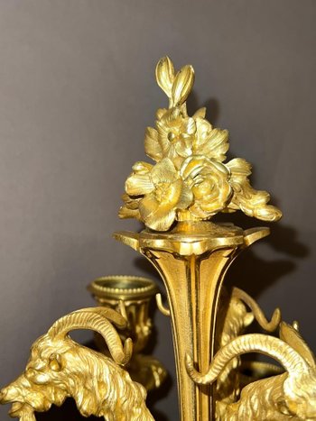 Pair of important candelabras in gilded bronze in the Louis XVI style from the 19th century Detailed after a model by Pierre Gauthier