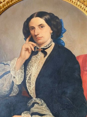 Ritratto di donna olio su tela dell'Ottocento firmato C. Mussini 1858