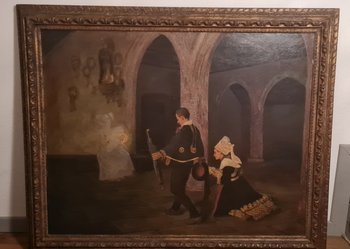 Huile Sur Toile Représentant Un Couple De Marié Signée