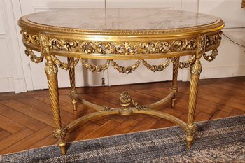 Napoleon III Style Louis XVI Oval Middle Table In Gilded Wood