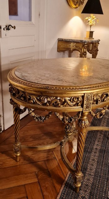 Napoleon III Style Louis XVI Oval Middle Table In Gilded Wood