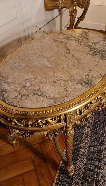 Napoleon III Style Louis XVI Oval Middle Table In Gilded Wood