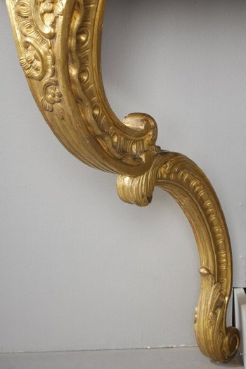 Louis XV Style Corner Console In Golden Wood And Breccia Marble Top, 19th