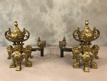 19th Century Polished Bronze Andiron