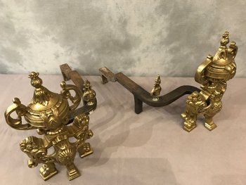 19th Century Polished Bronze Andiron