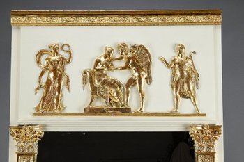 Grand Miroir Trumeau En Bois Et Stuc Doré, d'époque Empire, 19e