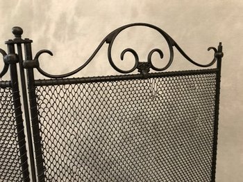 Antique 19th Century Blackened Iron Fireplace Screen