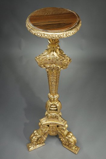 Large Tripod Column In Gilded Wood,  Louis XIV Style, 19th Century