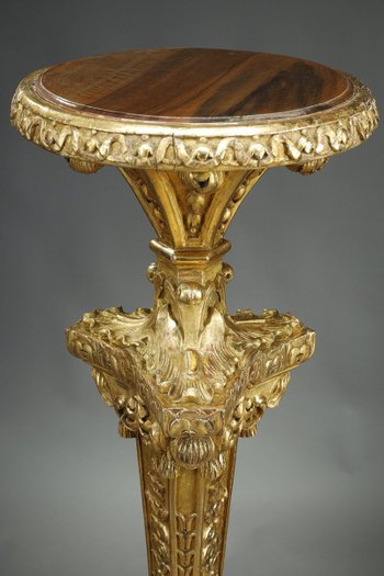 Large Tripod Column In Gilded Wood,  Louis XIV Style, 19th Century