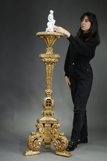 Large Tripod Column In Gilded Wood,  Louis XIV Style, 19th Century