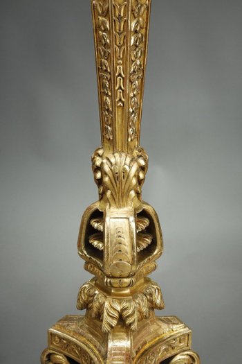 Large Tripod Column In Gilded Wood,  Louis XIV Style, 19th Century