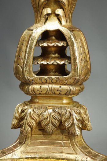 Large Tripod Column In Gilded Wood,  Louis XIV Style, 19th Century