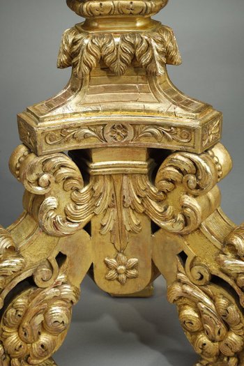 Large Tripod Column In Gilded Wood,  Louis XIV Style, 19th Century