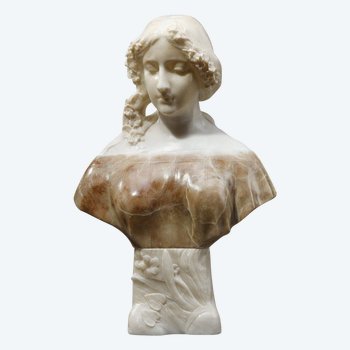 Bust Of Woman In Alabaster By A. Gory, 19th Century