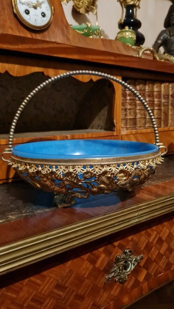 Blue Opaline Cup, Golden Metal Frame, XIXth Century