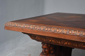 Renaissance Style Table In Carved Oak With Busts Of Women