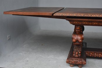 Renaissance Style Table In Carved Oak With Busts Of Women