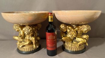 PAIR OF VERY RARE CUPS IN MARBLE AND GILDED BRONZE AFTER CLODION