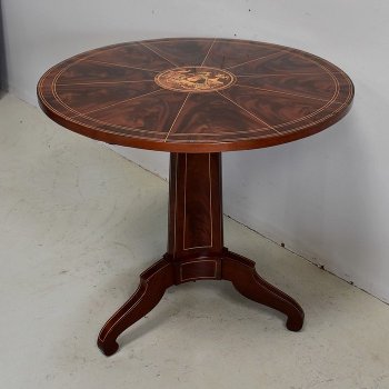 Pedestal table in mahogany burl veneer and marquetry, Charles X period - Early 19th century