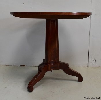 Pedestal table in mahogany burl veneer and marquetry, Charles X period - Early 19th century