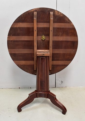 Pedestal table in mahogany burl veneer and marquetry, Charles X period - Early 19th century