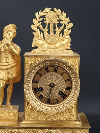 Empire Clock In Gilded Bronze, Height 27 Cm