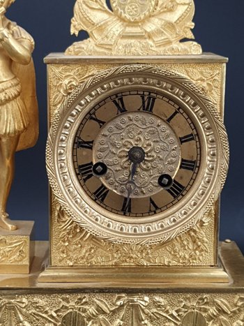 Empire Clock In Gilded Bronze, Height 27 Cm