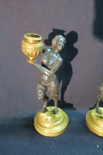 couple de faunes en bronze