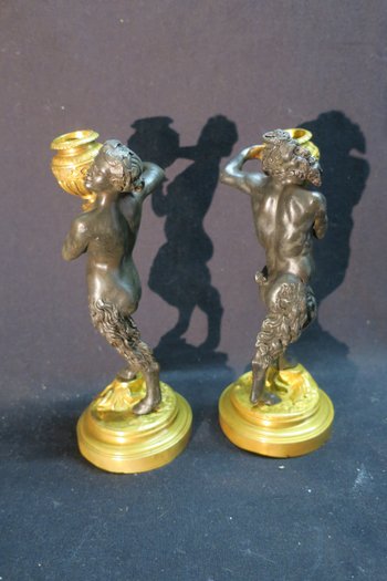 couple de faunes en bronze