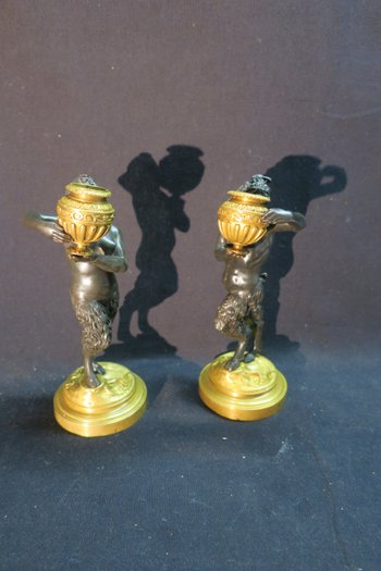 couple de faunes en bronze