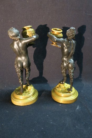 couple de faunes en bronze