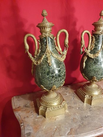 Pair Of Marble And Bronze Covered Pot Louis XVI Style