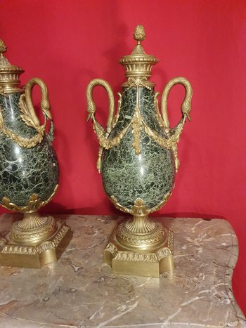 Pair Of Marble And Bronze Covered Pot Louis XVI Style