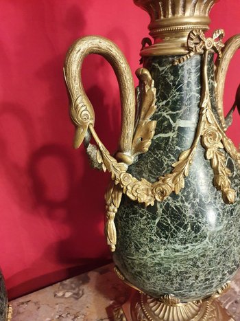 Pair Of Marble And Bronze Covered Pot Louis XVI Style