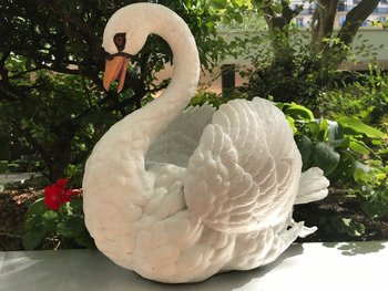 Large Swan In Biscuit Porcelain Of 19th Century ( Large Cache- Pot)