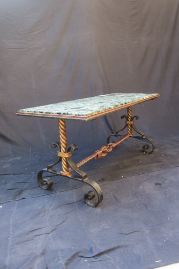 coffee table in gilded wrought iron and marble