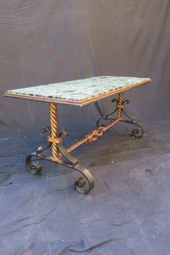 coffee table in gilded wrought iron and marble